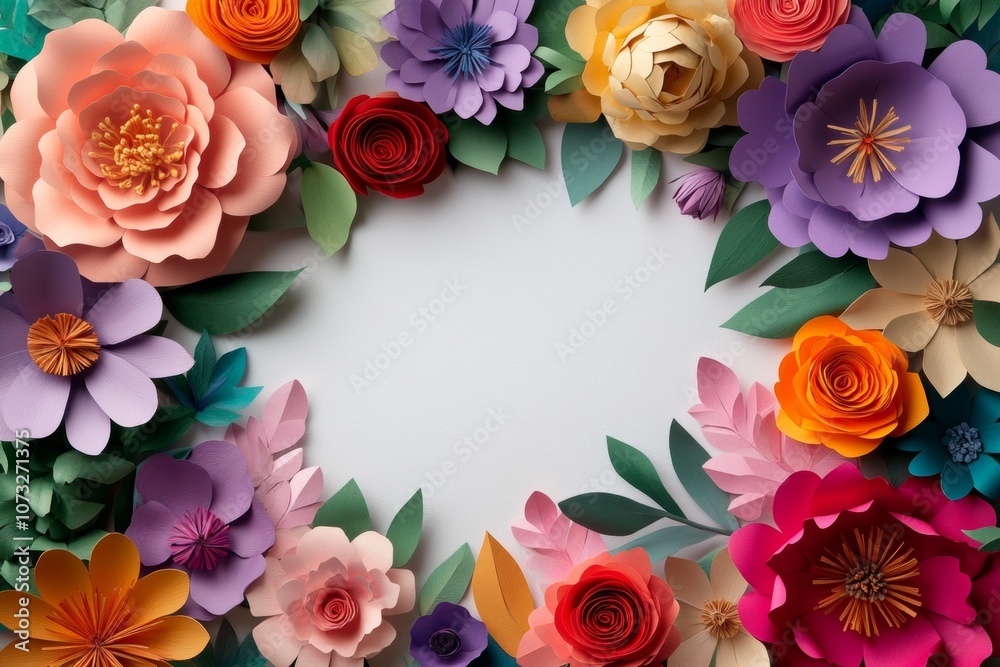 A colorful bouquet of flowers is arranged in a circle on a white background
