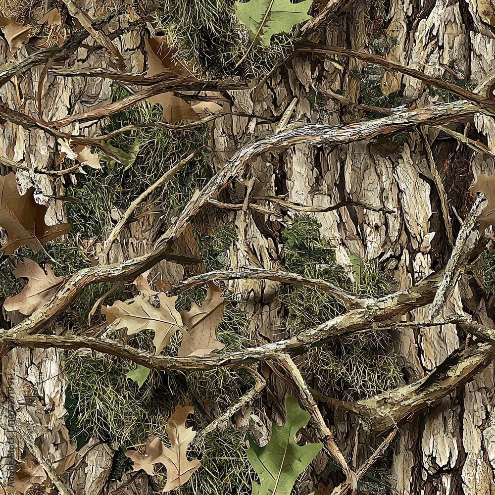 Moss Covered Mossy Oak Tree Bark Camo Hunting Texture, Seamless Pattern Moss Covered Mossy Oak Tree Bark Camo Hunting Texture, Seamless Pattern