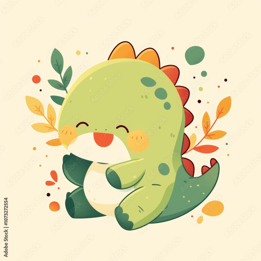 Obraz premium Adorable Cartoon Dinosaur in a Playful Nature Setting