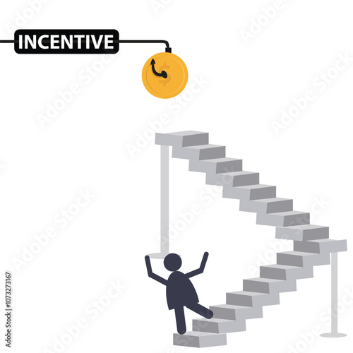 ladder to catch the dangling Coin money incentive at the end of a stick vector illustration design background