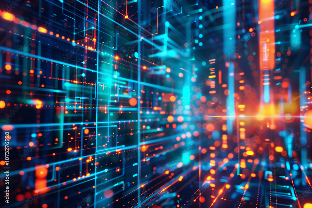 Circuit board-inspired background with dynamic neon lines and pulsating data points, creating a vibrant tech-inspired atmosphere. Circuit board-inspired background with dynamic neon lines and pulsating data points, creating a vibrant tech-inspired atmosphere.
