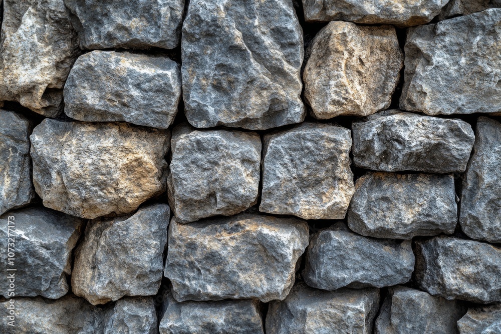 A wall made of stone blocks with a grey and brown color