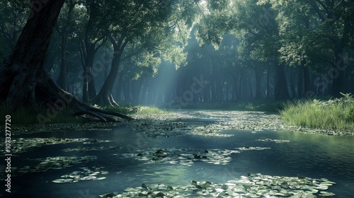 flowing river under a tree ...