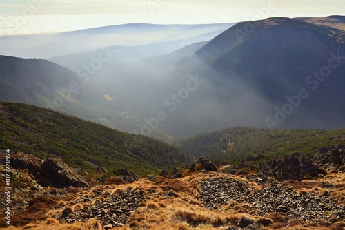 Fototapeta Naklejka Na Ścianę i Meble -  Snezka, the highest mountain of Czech Republic, Giant Mountains - Krkonose National Park, Czech Republic and Poland - Europe.