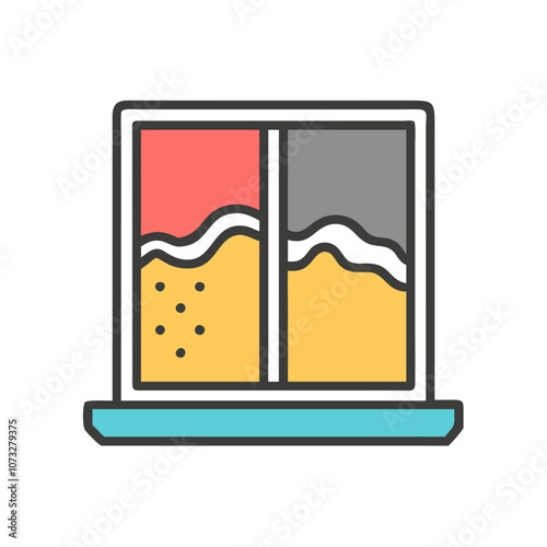 Frosted window icon, cozy design for winter atmosphere, minimalistic style, 