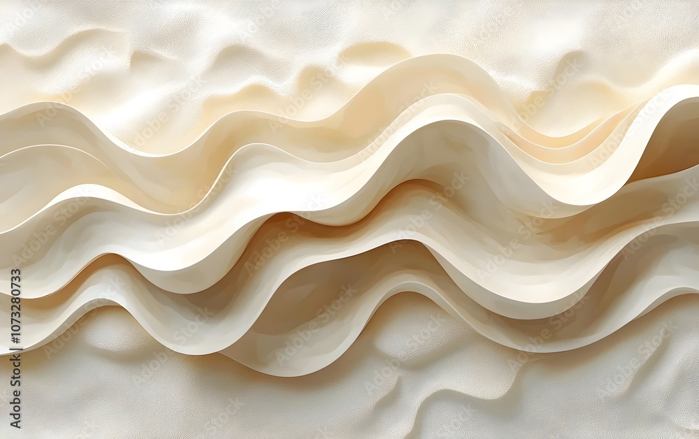 Obraz premium Abstract wavy pattern in soft beige tones, created with textured layers to convey depth and fluidity, enhancing a serene and elegant atmosphere.