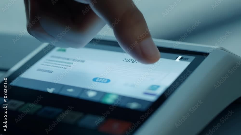 A close-up of a finger pressing a digital button on a smartphone, representing technology, connectivity, and digital interaction in a modern context.
