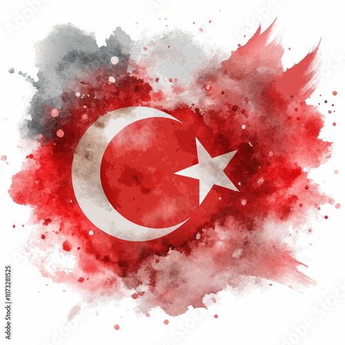 Turkish flag vector in watercolor style