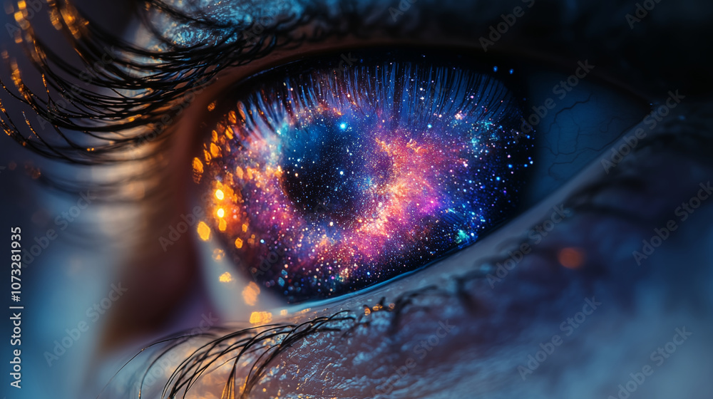 Cosmic galaxy reflected in human eye macro photography Cosmic galaxy reflected in human eye macro photography