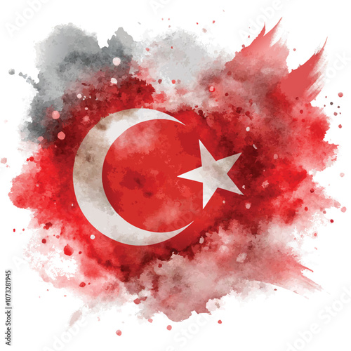 Turkish flag vector in watercolor style