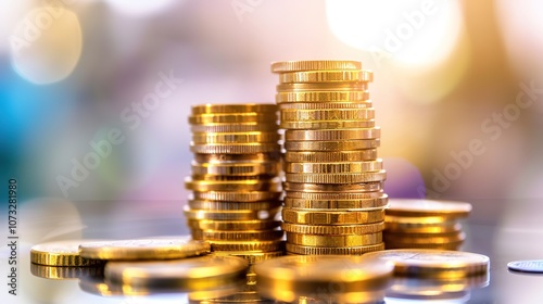 A Pile of Gold Coin - a shiny and alluring visual. The pile of gold coins creates a luxurious and eye-catching look. It gives the impression of great wealth and prosperity, making it a wonderful choic photo