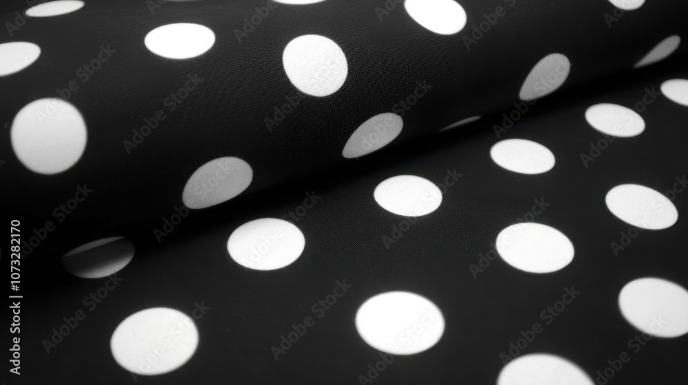 Soft cotton fabric with bold polka dots in black and white, creating a retro-inspired, cheerful pattern Soft cotton fabric with bold polka dots in black and white, creating a retro-inspired, cheerful pattern