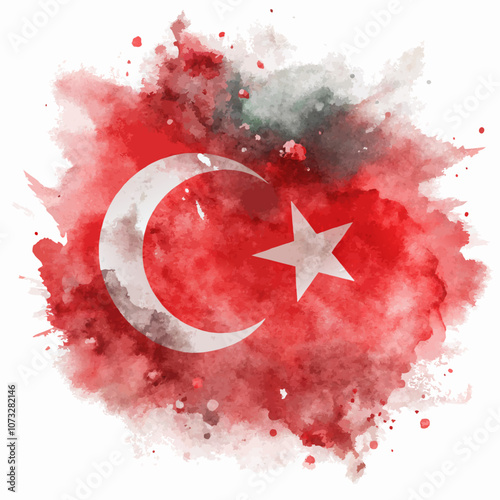 Turkish flag vector in watercolor style