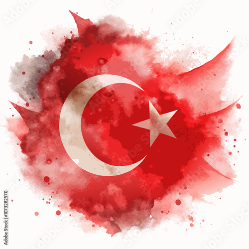 Turkish flag vector in watercolor style