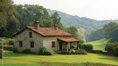 Stone Cottage in a Lush Green Valley