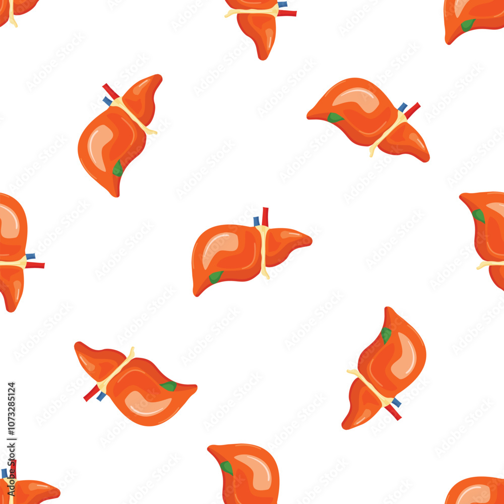 Fototapeta premium Seamless pattern with realistic human liver for medical design, anatomical organ on white background
