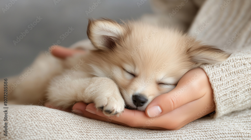 Fluffy Pet Curled in Hands with Cozy Warm Lighting Fluffy Pet Curled in Hands with Cozy Warm Lighting