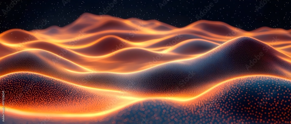 A mesmerizing landscape of rolling waves featuring vibrant orange and deep black colors, creating an otherworldly atmosphere reminiscent of a cosmic scene. A mesmerizing landscape of rolling waves featuring vibrant orange and deep black colors, creating an otherworldly atmosphere reminiscent of a cosmic scene.