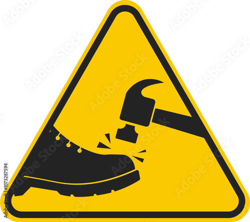 Isolated illustration of black pictogram safety shoes, a working foot protection icon hit by hammer sign 