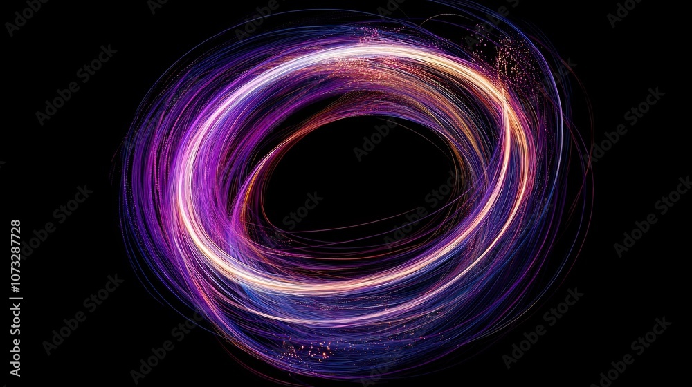 Purple rotating circle of multi-colored lines of energy particles. Purple rotating circle of multi-colored lines of energy particles.