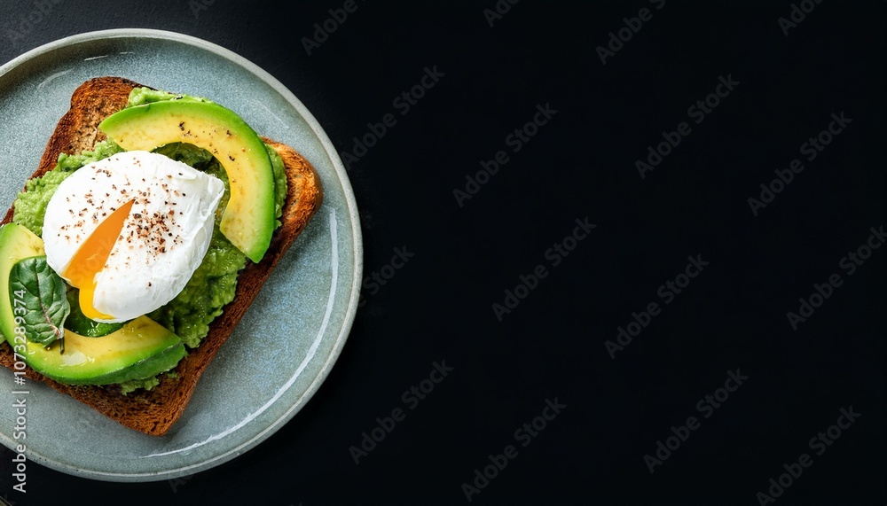 Healthy eating, avocado and a poached egg, with copyspace Healthy eating, avocado and a poached egg, with copyspace