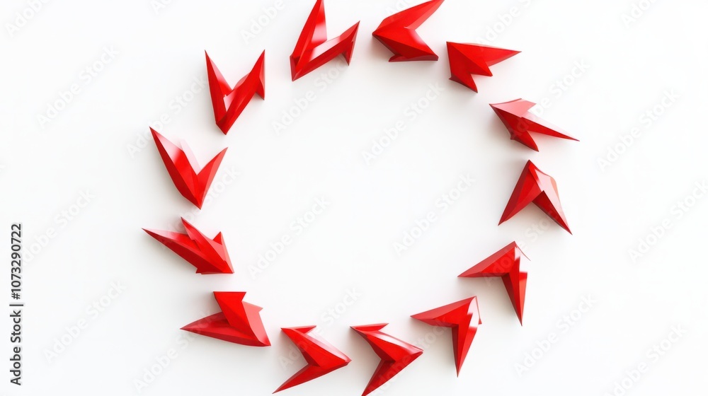 Fototapeta premium arrow loop in red, isolated on white, showing repetition or cycle