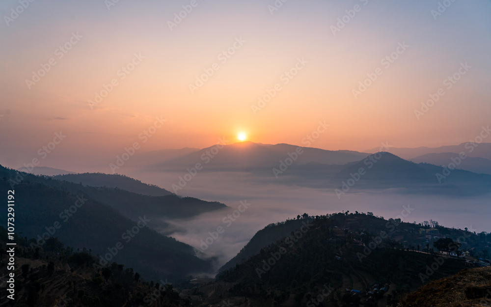 Landscape view of Sunrise over the Mountain Nepal. Landscape view of Sunrise over the Mountain Nepal.
