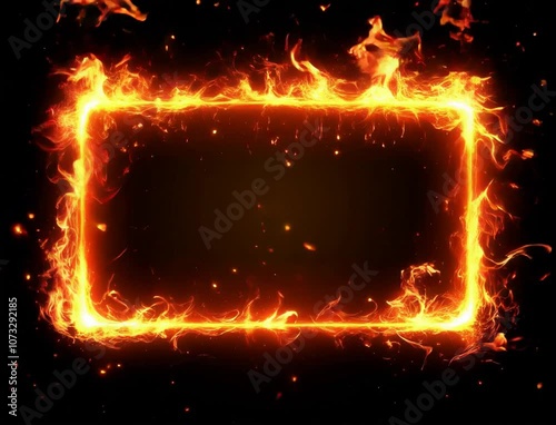 A glowing rectangular frame made entirely of fiery lines on a black background