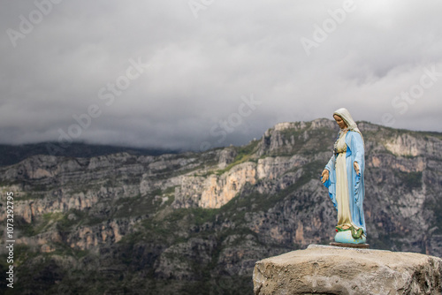 Statue of Madonna at Leqet e Hotit Pass in Albania, Prokletije Mountains