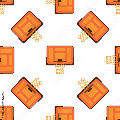 Orange basketball hoop repeating on a white background, creating a seamless pattern for sports and competition themes