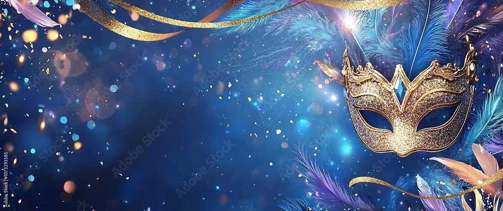 Carnival background with an elegant mask and sparkling lights Carnival background with an elegant mask and sparkling lights