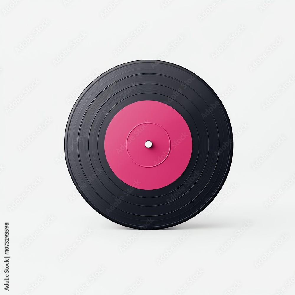 A vibrant vinyl record featuring a striking pink center on a classic black background. A vibrant vinyl record featuring a striking pink center on a classic black background.