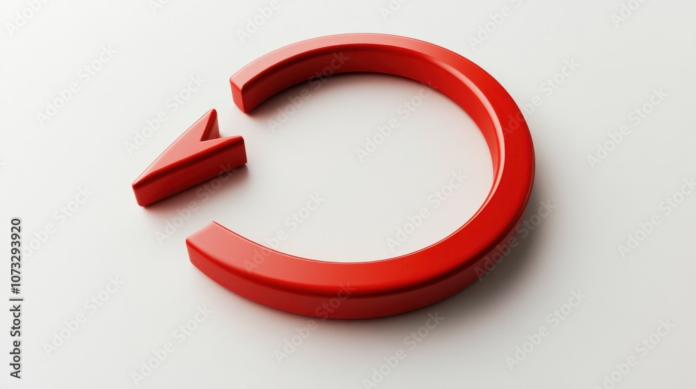 Red arrow in a circular loop, isolated on white, indicating repeat