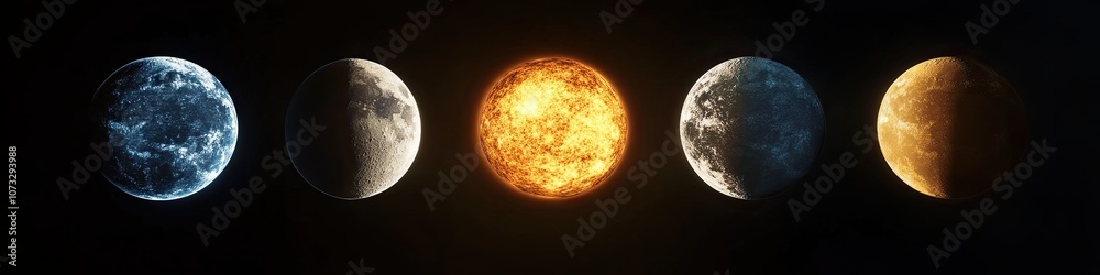 Sun Earth and Moon 3D illustration Background Sun Earth and Moon 3D illustration Background