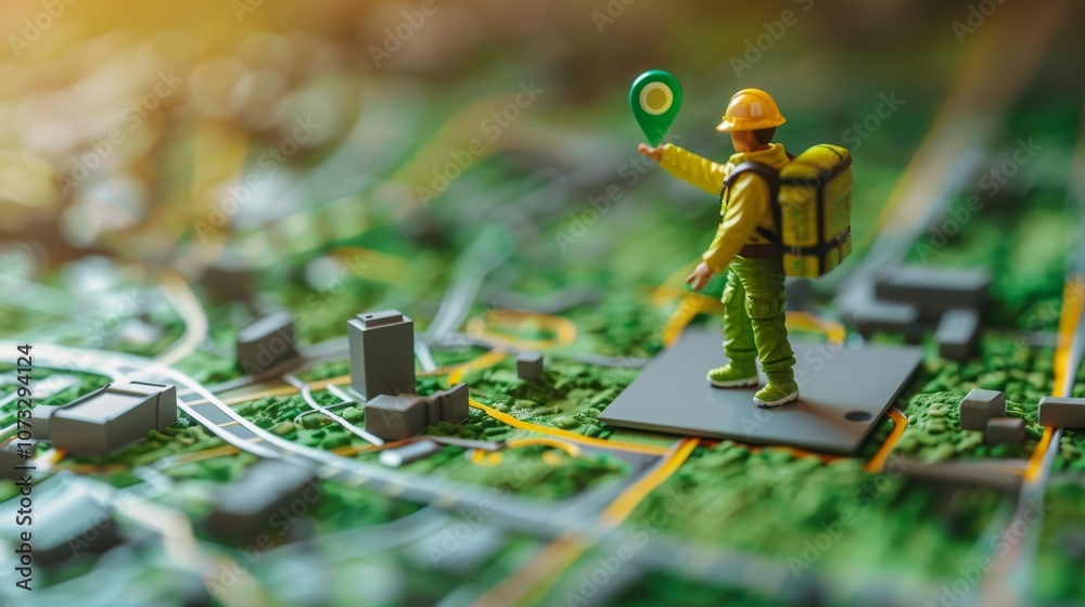Fototapeta premium 3d figure delivery man and icon of map or location icon