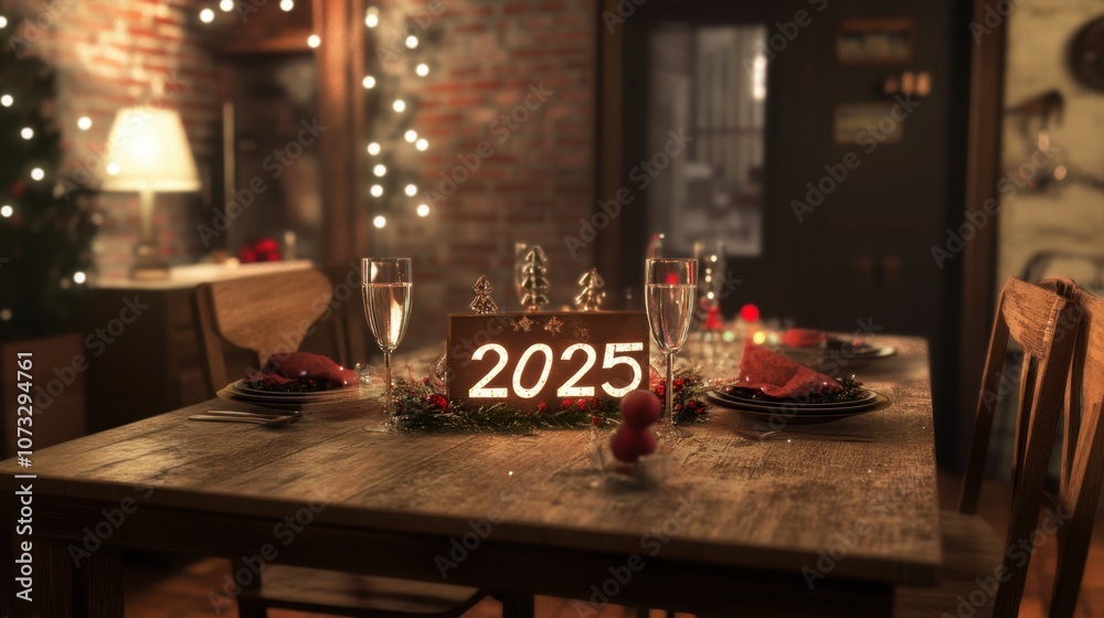 Elegant dining table setup with festive decorations and Elegant dining table setup with festive decorations and