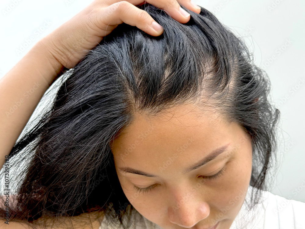 Naklejka premium Women with hair loss dryness and frizziness