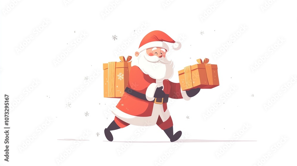 a 2D cartoon illustration of a person dressed as Santa Claus delivering gifts, festive and joyful, white background--ar 16:9 a 2D cartoon illustration of a person dressed as Santa Claus delivering gifts, festive and joyful, white background--ar 16:9