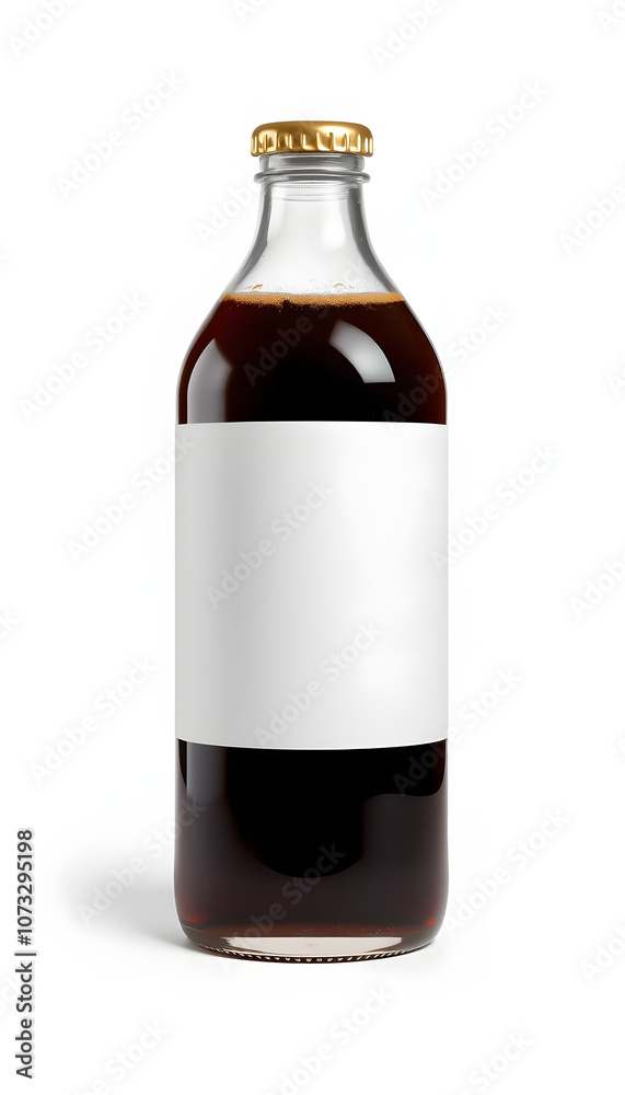 Cold brew coffee glass bottle mockup with blank label isolated with white highlights, png