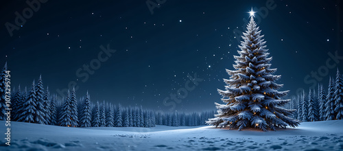 Beautiful winter landscape with Christmas tree