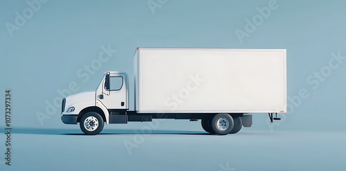 A white delivery truck with a blank white