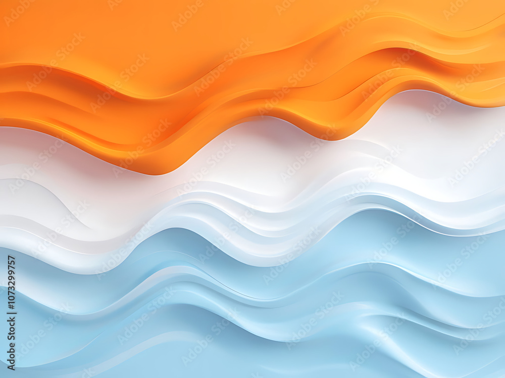 Fototapeta premium Flow of harmony: vibrant wave abstract, wave symphony: a dance of colors - Abstract orange, white, and blue background with waves