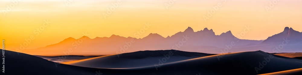scorching desert panorama, sun-kissed sand waves, vibrant tangerine sky, distant silhouetted peaks, tranquil emptiness, high-resolution photograph scorching desert panorama, sun-kissed sand waves, vibrant tangerine sky, distant silhouetted peaks, tranquil emptiness, high-resolution photograph