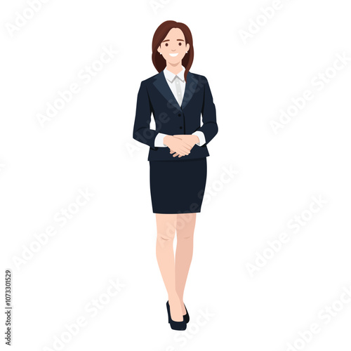 Young woman office worker standing in formal clothes. Flat vector illustration isolated on white background