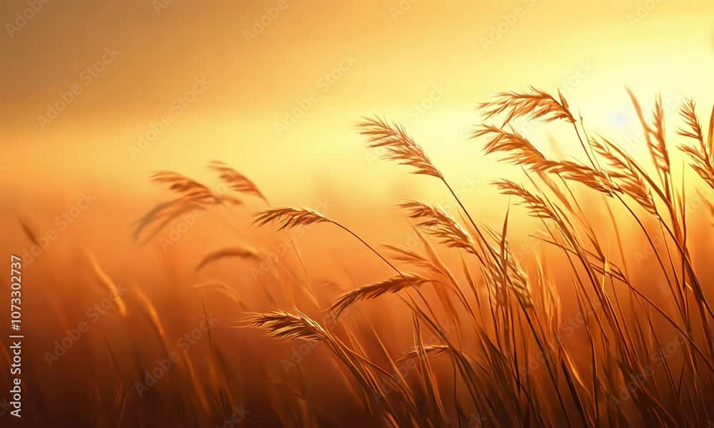 Golden Sunset Over Wheat Field with Gentle Breeze and Warm Light Golden Sunset Over Wheat Field with Gentle Breeze and Warm Light