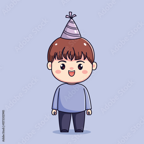 Cute cartoon boy celebrating new year or birthday party chibi kawaii