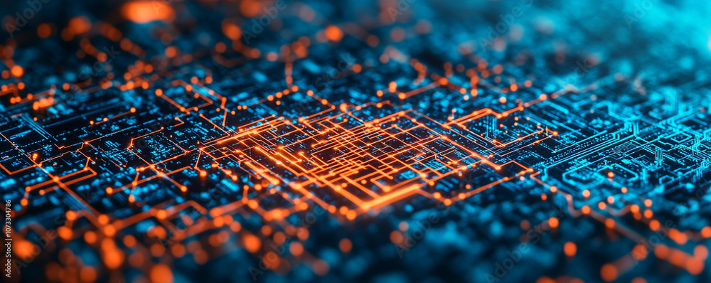 Close-up of a vibrant circuit board showcasing intricate patterns and glowing connections. Close-up of a vibrant circuit board showcasing intricate patterns and glowing connections.