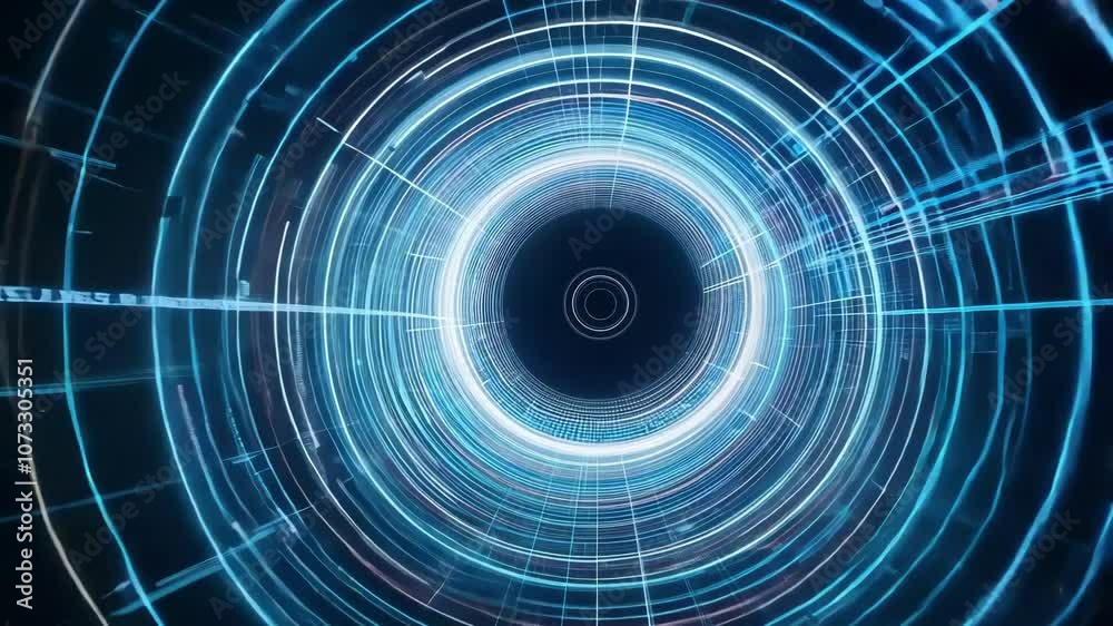 Abstract digital vortex or tunnel in a blue hue, symbolizing technology, speed, and innovation. Perfect for futuristic, tech, or digital transformation themes.