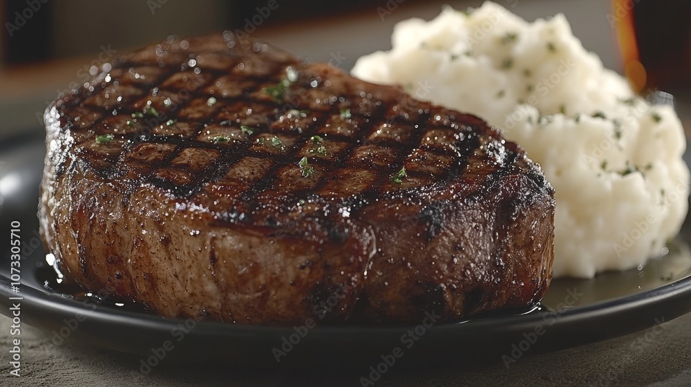 Grilled Tomahawk Steak with Classic Creamy Mashed Potatoes: A Carnivore's Dream.Concept of indulgence, carnivorous pleasure,high-quality meat,Restaurant, steakhouse, food photography, culinary arts. Grilled Tomahawk Steak with Classic Creamy Mashed Potatoes: A Carnivore's Dream.Concept of indulgence, carnivorous pleasure,high-quality meat,Restaurant, steakhouse, food photography, culinary arts.