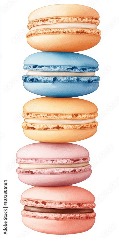 A vibrant stack of colorful macaron cookies showcasing delightful flavors and appealing textures, perfect for dessert enthusiasts. A vibrant stack of colorful macaron cookies showcasing delightful flavors and appealing textures, perfect for dessert enthusiasts.